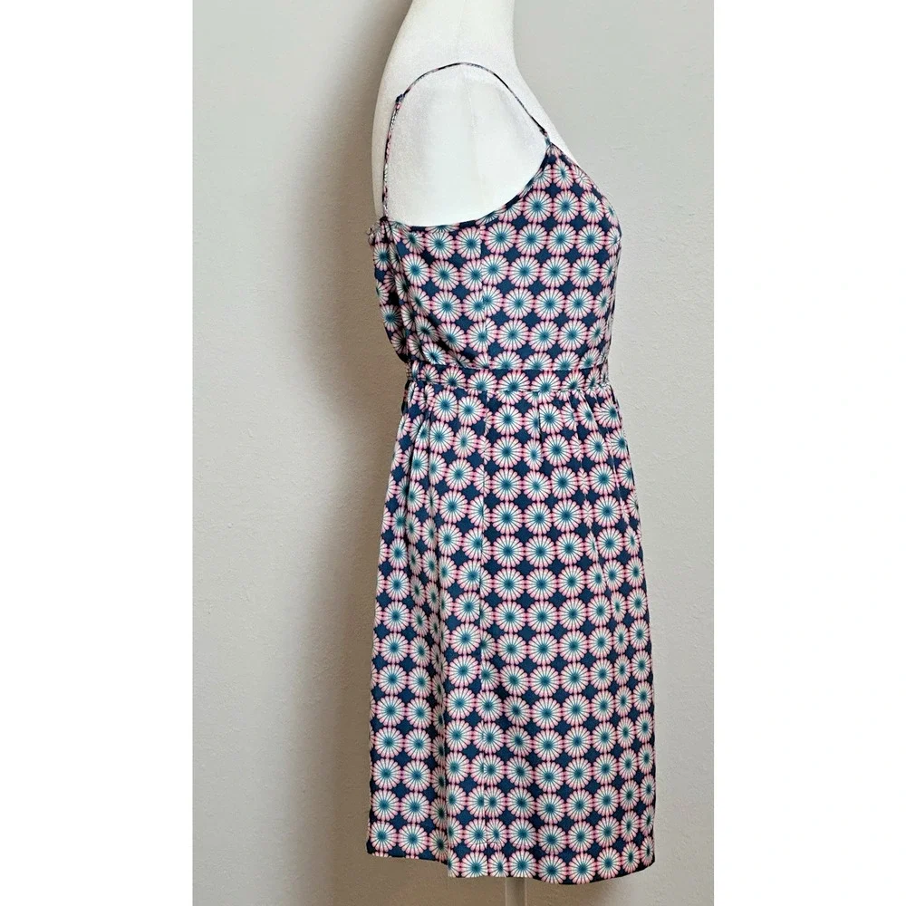 J Crew Print Seaside Pink Blue‎ Spaghetti Strap Cocktail Party Dress Size (2)